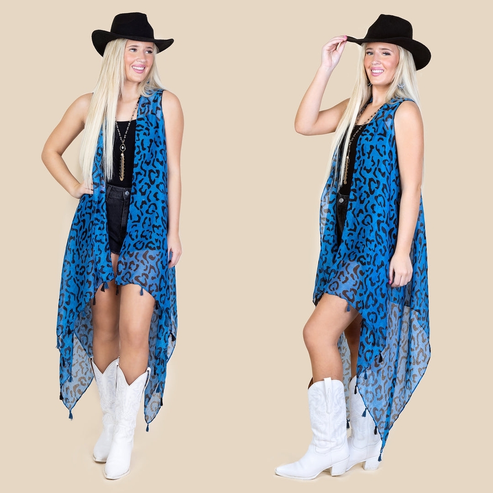 Blue Leopard Print Scarf Vest